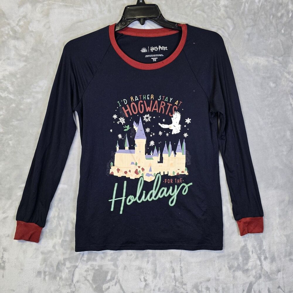 NWOT Harry Potter I'd Rather Stay At Hogwarts Pj Pajama Shirt Childs Small Blue